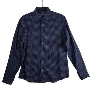 NIMI Button Down Shirt Men M Navy White Polka Dot 100% Cotton Long Sleeve Preppy